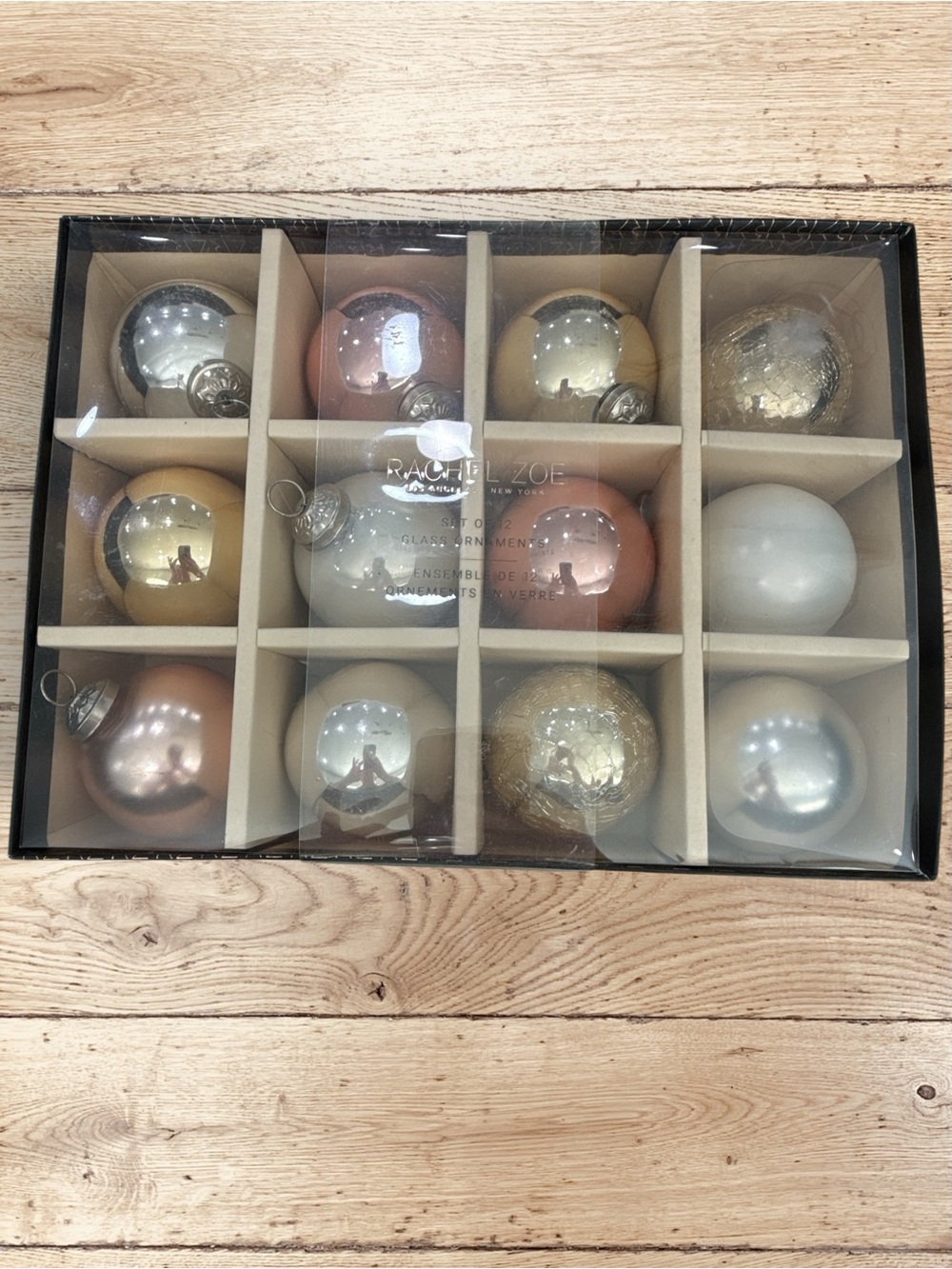 Rachel Zoe 12pc Glass Christmas Ornaments Pink Silver Gold Pearl Glam